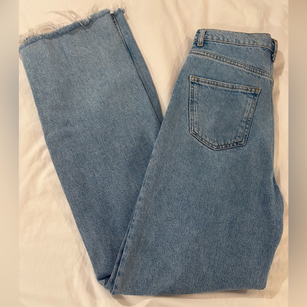 Blue light wash jeans.